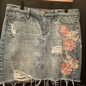 Embroidered Denim Skirt